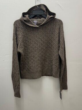 K-185 Auden Luxury Collection Cable Knit Hoodie Sweater Small Heather Brown